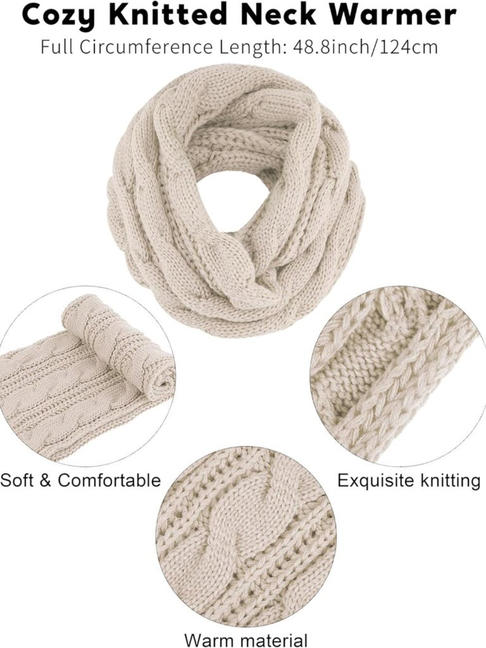Winter Warm Knitted Sets Beanie Pompom Hat Scarves Winter Touchscreen Gloves Sca - Picture 4 of 6